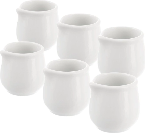 Porcelæns mini mælkekander MONA, hvid, 20 ml, sæt med 6 stk.