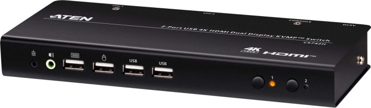 2-port USB 4K HDMI KVMP-switch til to skærme
