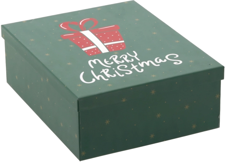 Julegaveæske grøn med teksten "Merry Christmas" 27 × 21 × 8,5 cm - 1 stk.