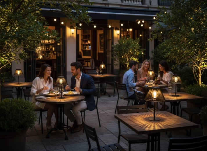 Bærbar bordlampe til udendørs spisning