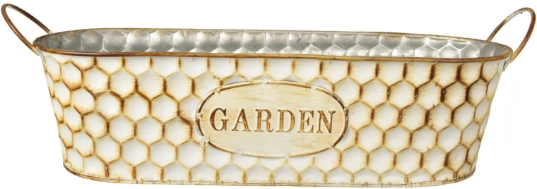 Blomsterkasse GARDEN i beige metalblik 37 × 10 × 10 cm
