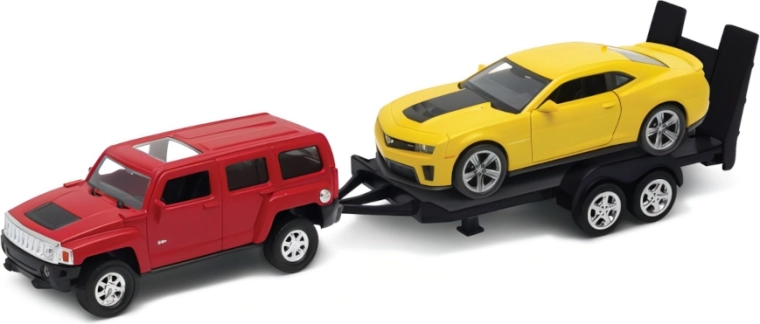 Welly Autotransport Hummer H3 + Chevrolet Camaro ZL1 1:34