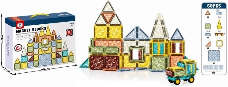 Magnetisk 3D byggesæt til børn – 60 dele