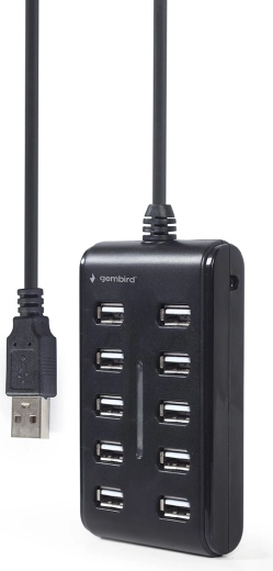 USB-hub 2.0 med 10 porte, sort