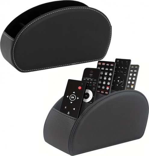 Organizer til fjernbetjeninger med 5 rum sort økolæder