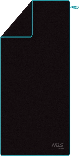 Hurtigttørrende mikrofiberhåndklæde NILS aqua, sort/blå, 200 × 90 cm
