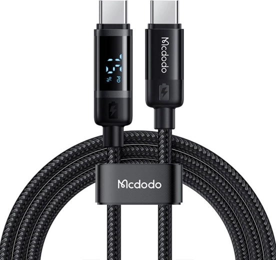 MCDODO USB‑C til USB‑C‑kabel med display, 60 W, 1,2 m, sort