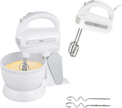 Camry CR 4213 håndmixer med roterende skål, turbo, køkkenmaskine, 4 tilbehørsdele, 600 W
