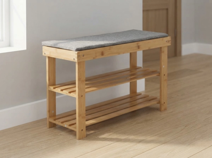 Bambusbænk med skohylde 70 × 28 × 45 cm
