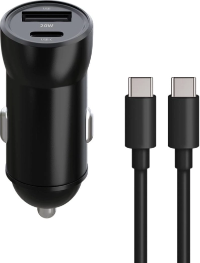 Maxlife biloplader MXCC-04 20 W med USB-C og USB + USB-C til USB-C-kabel 60 W