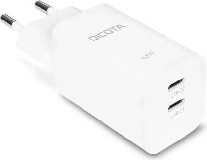 Hvid GaN-oplader 65 W med 2× USB‑C (EU)