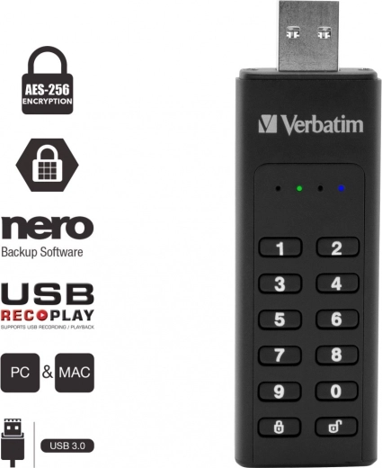 AES 256-bit hardwarekryptering og oplåsning via PIN