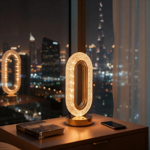 Gylden genopladelig bordlampe med justerbar lysfarve og lysstyrke
