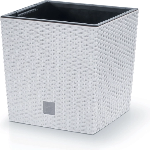Rattan-blomsterkrukke med indsats hvid 22,3 × 22,3 × 22,8 cm