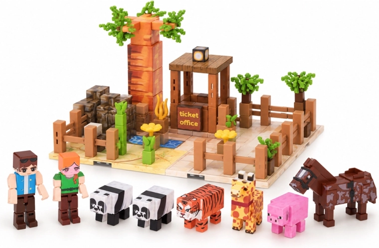 Zoo-scene med dyr og figurer