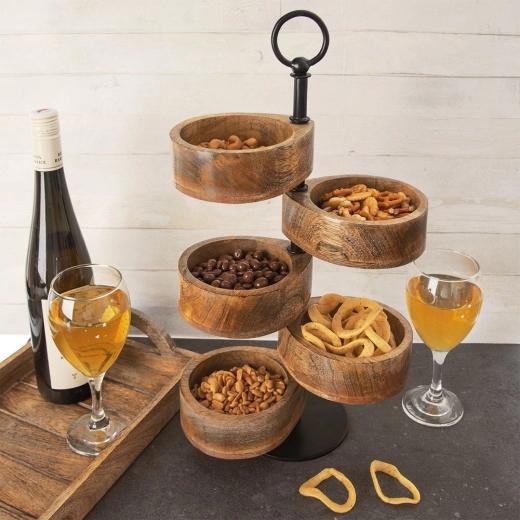 Fem roterende skåle til effektiv servering