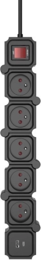 Modulær overspændingsbeskyttet forlænger med 5× Schuko og USB-A/USB-C, 1,5 m