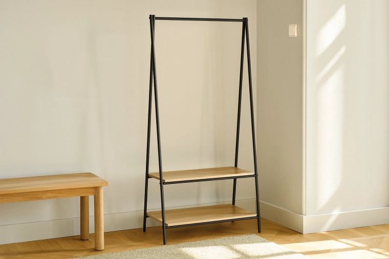 Fritstående tøjstativ med 2 hylder 80 × 40 × 160 cm, metal og træ, loft-design
