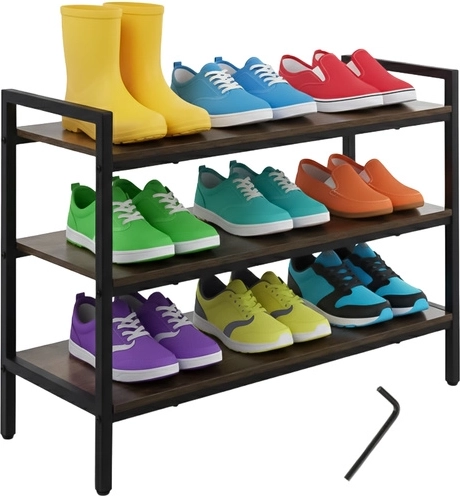 Ruhhy tre-etagers skohylde 79 cm i loftstil