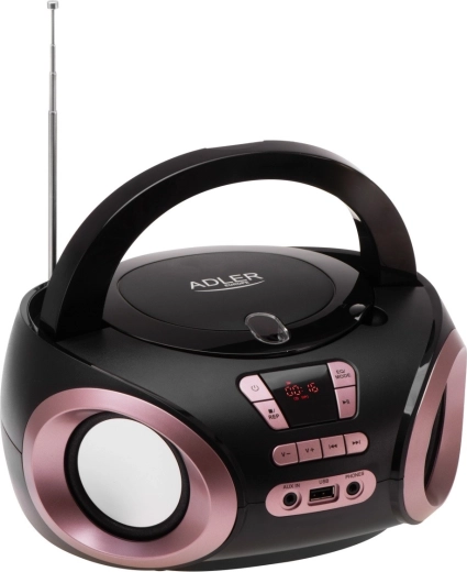 Bærbar boombox med cd/mp3 og fm‑radio adler ad 1181, sort‑kobber