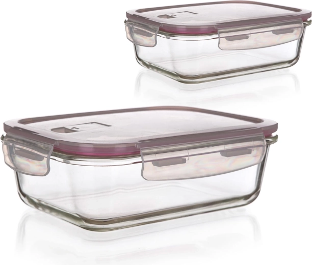 Sæt af rektangulære glasdåser Lora 0,55 l og 0,95 l med PP-låg