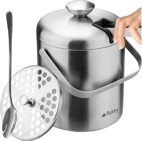 Ruhhy isspand i rustfrit stål med låg, si, tang og bar-ske