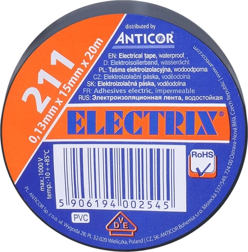 Solight isolerende el-tape 15 mm x 0,13 mm x 20 m sort