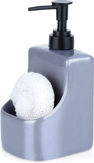 Keramisk opvaskemiddeldispenser med holder til svamp, grå 400 ml