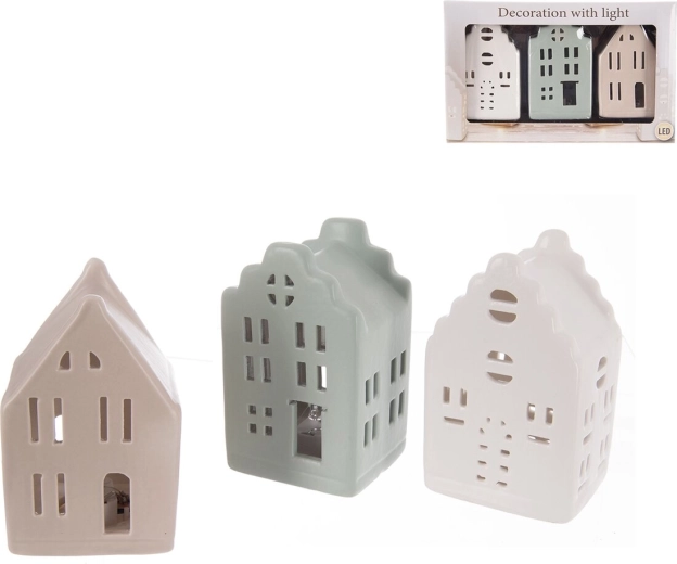 Porcelæns-LED-huse, sæt med 3 stk.