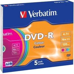 Verbatim DVD-R Colour 4,7 GB 16× Slim Case – 5 stk.