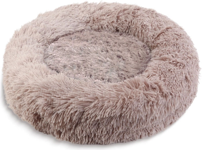 Rund plyssofa til hunde XL 80 cm lysebrun