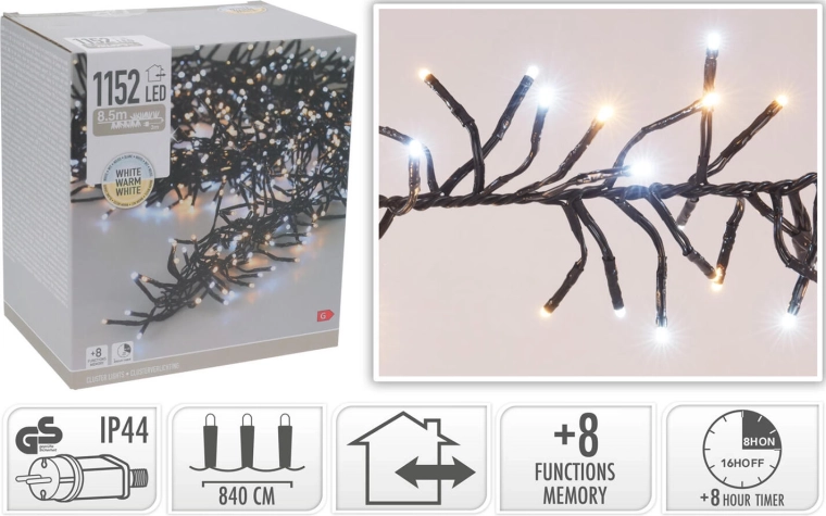 Jule LED-lyskæde 8,4 m 1152 LED varm hvid med timer