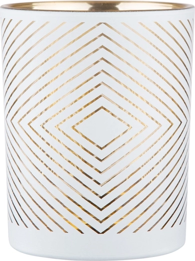 Hvid glaslysestage med gyldent indre 10 × 12,5 cm, geometrisk