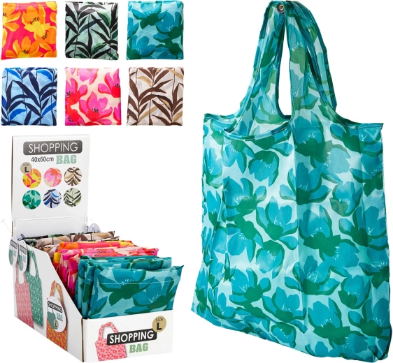 Sammenfoldelig indkøbspose 40 × 56 cm i polyester – mix af dekorer