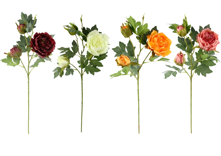 Kunstig pæongren med tre blomster 66,5 cm, mix af farver
