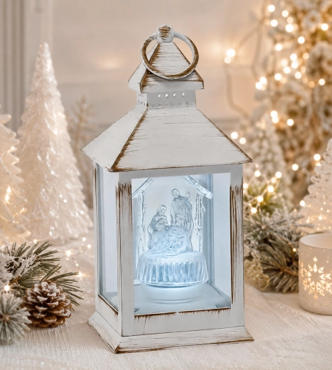 Hvid LED-lanterne med den hellige familie
