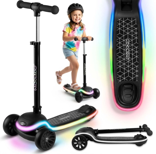 Børne-trehjulet balance-løbehjul med LED-dæk Ricokids Leddi – sort