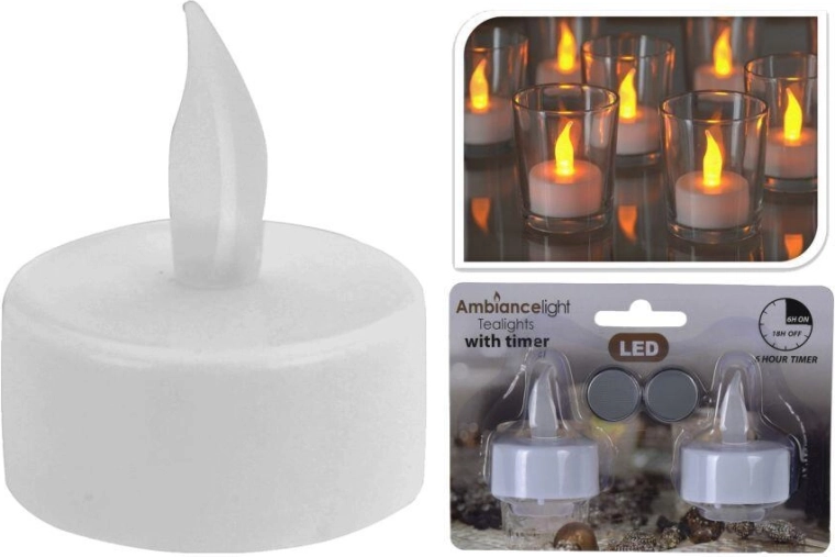 LED-fyrfadslys hvidt med timer og batterier (2 stk.)