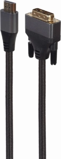 HDMI til DVI kabel med fletning 1.8m forgyldte stik