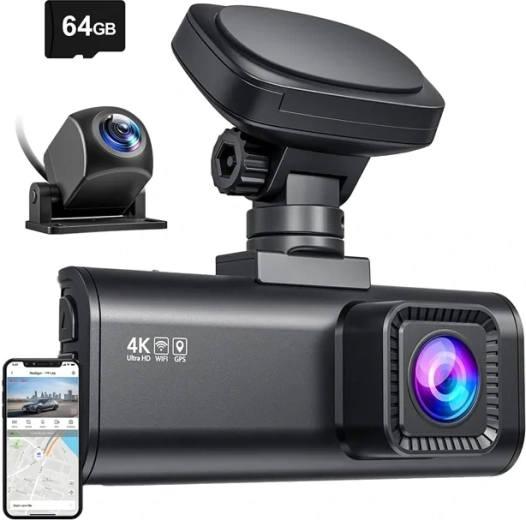 Dashcam REDTIGER F7N 4K med Wi‑Fi og bagkamera