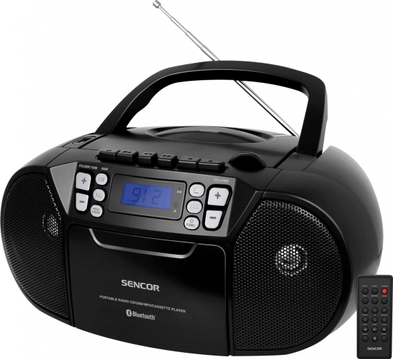 Radiomagnetofon med CD Sencor sort med MP3, USB, AUX og Bluetooth