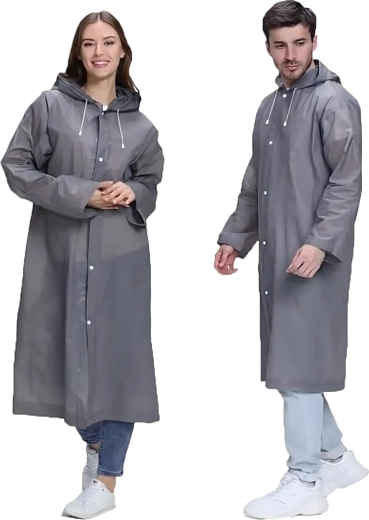 Regnslag poncho med hætte EVA, universel grå