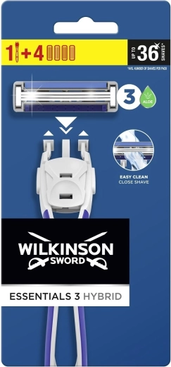 Wilkinson Essential 3 Hybrid barberhøvl til mænd med håndtag og 4 hoveder