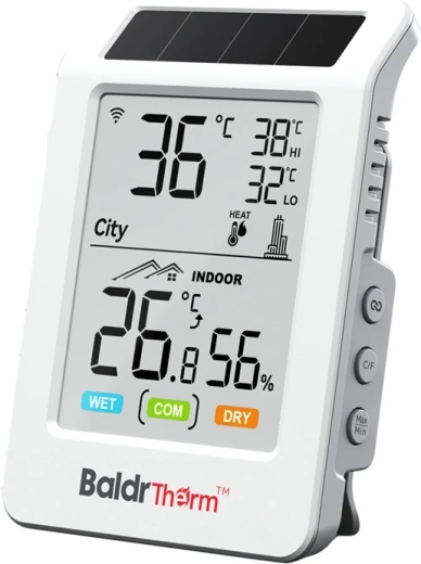 Baldrtherm solcelledrevet Wi‑Fi termohygrometer HCS596WB