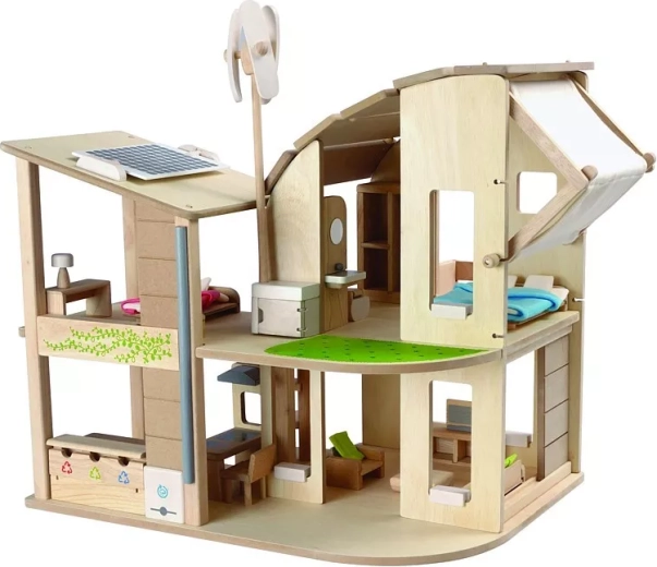 PlanToys øko-dukkehus med møbler