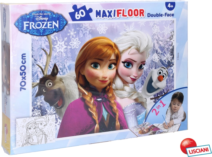 Dobbeltsidet Frozen-puslespil med Elsa og Anna 70 × 50 cm