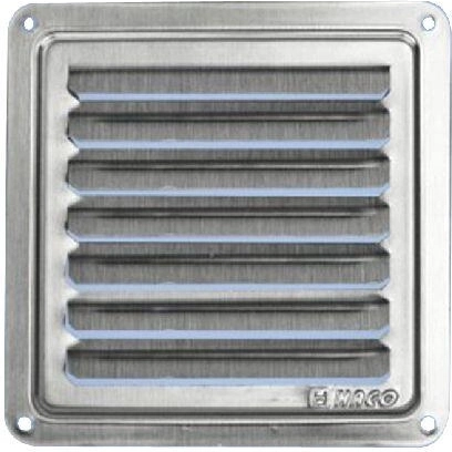 Ventilationsgitter i rustfrit stål 100 × 100 mm med faste lameller
