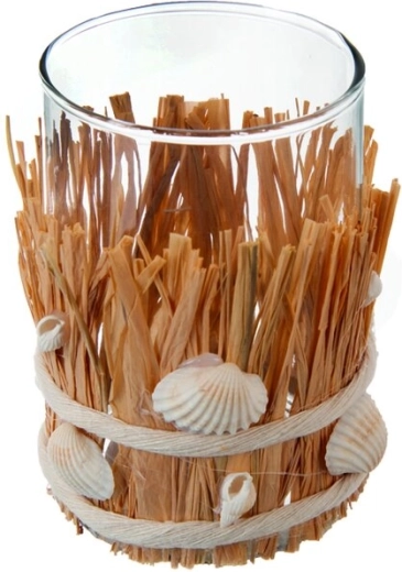 Lysestage SEA i glas med naturlig flet, brun