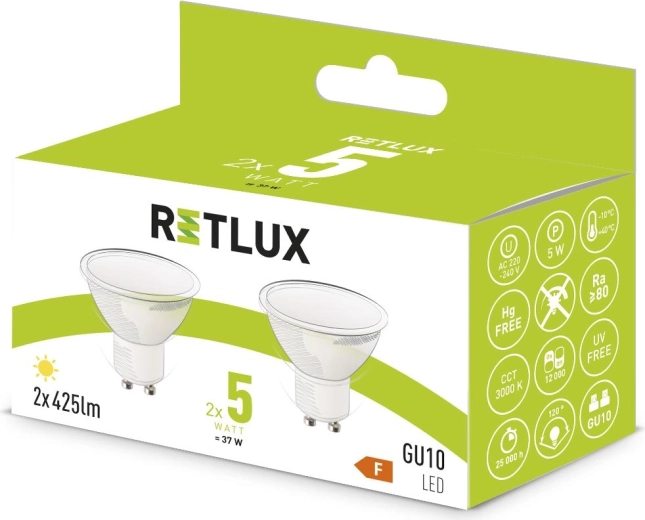 Retlux LED-pære GU10 5 W varm hvid - 2 stk.