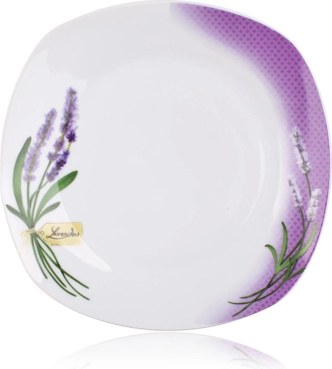 Moderne firkantet form med lavendeldekor
